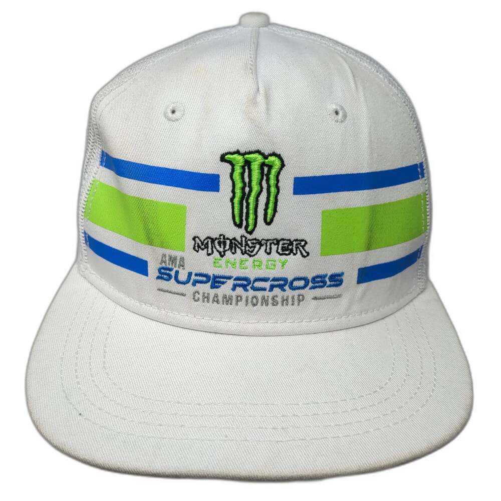 Monster Energy AMA Supercross Championship White Trucker Hat One Size Mesh Blue
